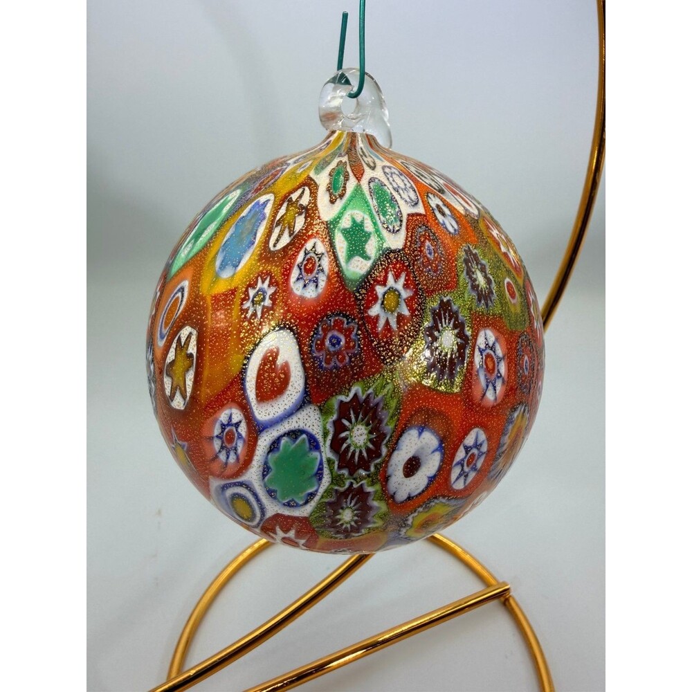 Stunning 3" Millefiori Glass Christmas Ornament Ball Hand Blown Holiday Decor